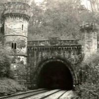The tunnel’s southern portal at Arthington is of Gothic design. Atop and centre of the portal's arch is a carved headstone depicted the man himself, builder James Bray, who self-immortalised his own endeavours.